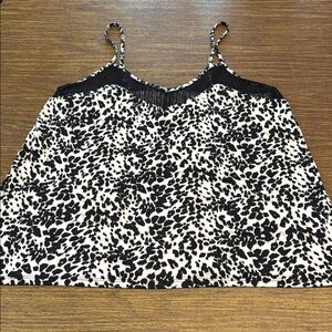 Vince Camuto Black and Cream Leopard Smocked Camisole - Size L